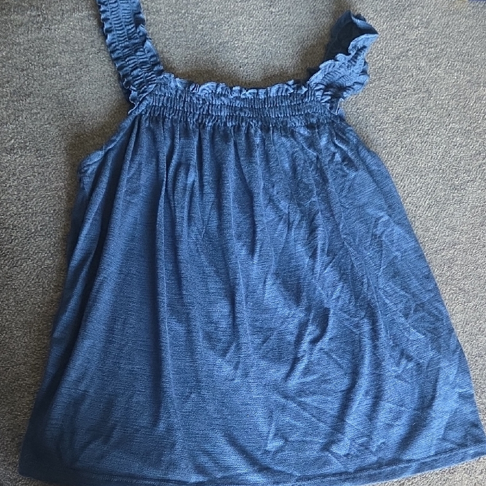 LC Lauren Conrad Navy Ruffle Top